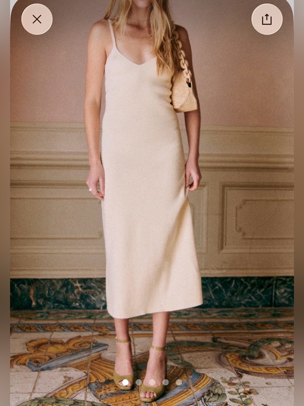 Sezane Lindsey Cream Cotton Dress with Spaghetti Straps